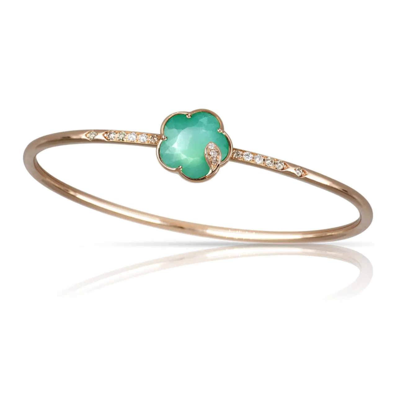 Petit Joli Lunaire 18K Rose Gold Green Agate & White Moonstone Diamond Flower Bangle Bracelet