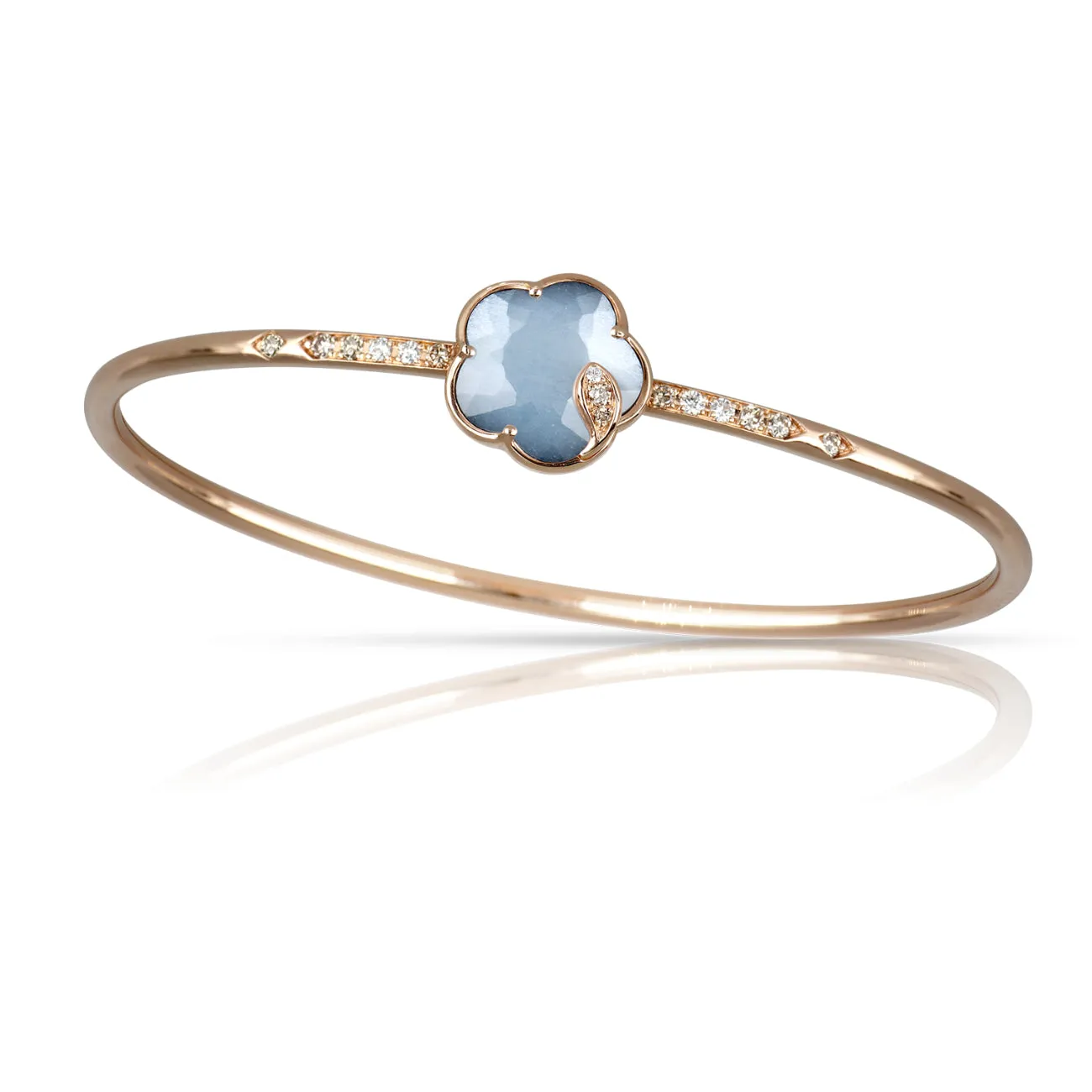 Petit Joli Lunaire 18K Rose Gold Onyx & White Moonstone Diamond Flower Bangle Bracelet