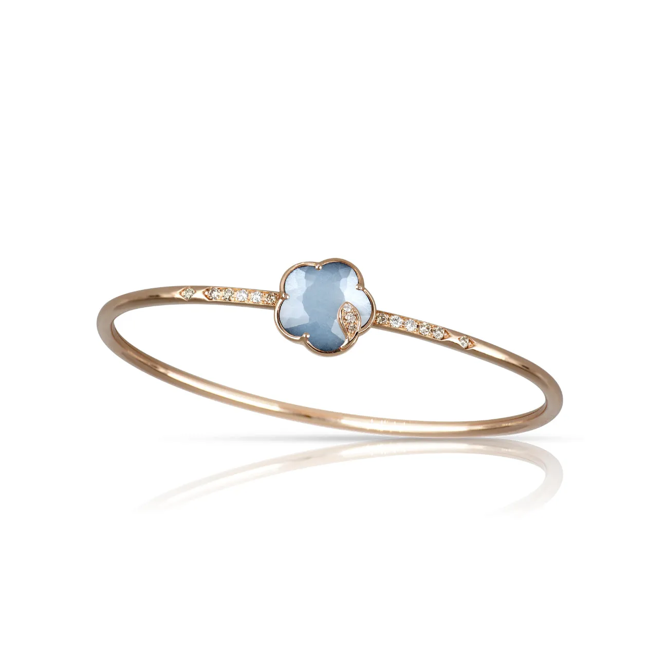 Petit Joli Lunaire 18K Rose Gold Onyx & White Moonstone Diamond Flower Bangle Bracelet