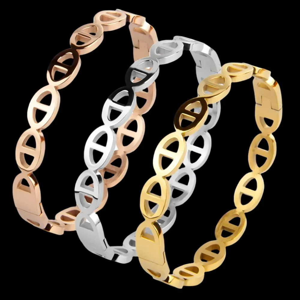 Pig Nose Coffee Bean Fashion Electroplated Stainless Steel Design 8mm Bracelets Bangles