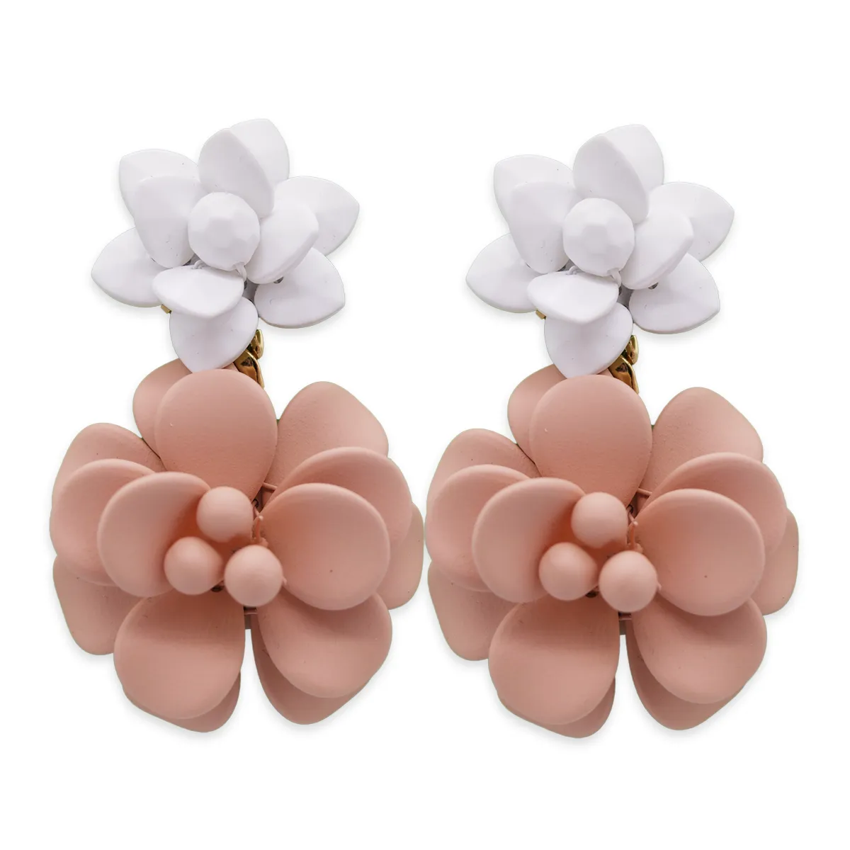Pink and White Hibiscus Double Pendant Earrings