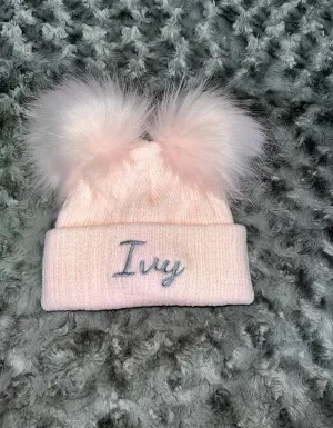 Pink Double Pom hat - 3  Months