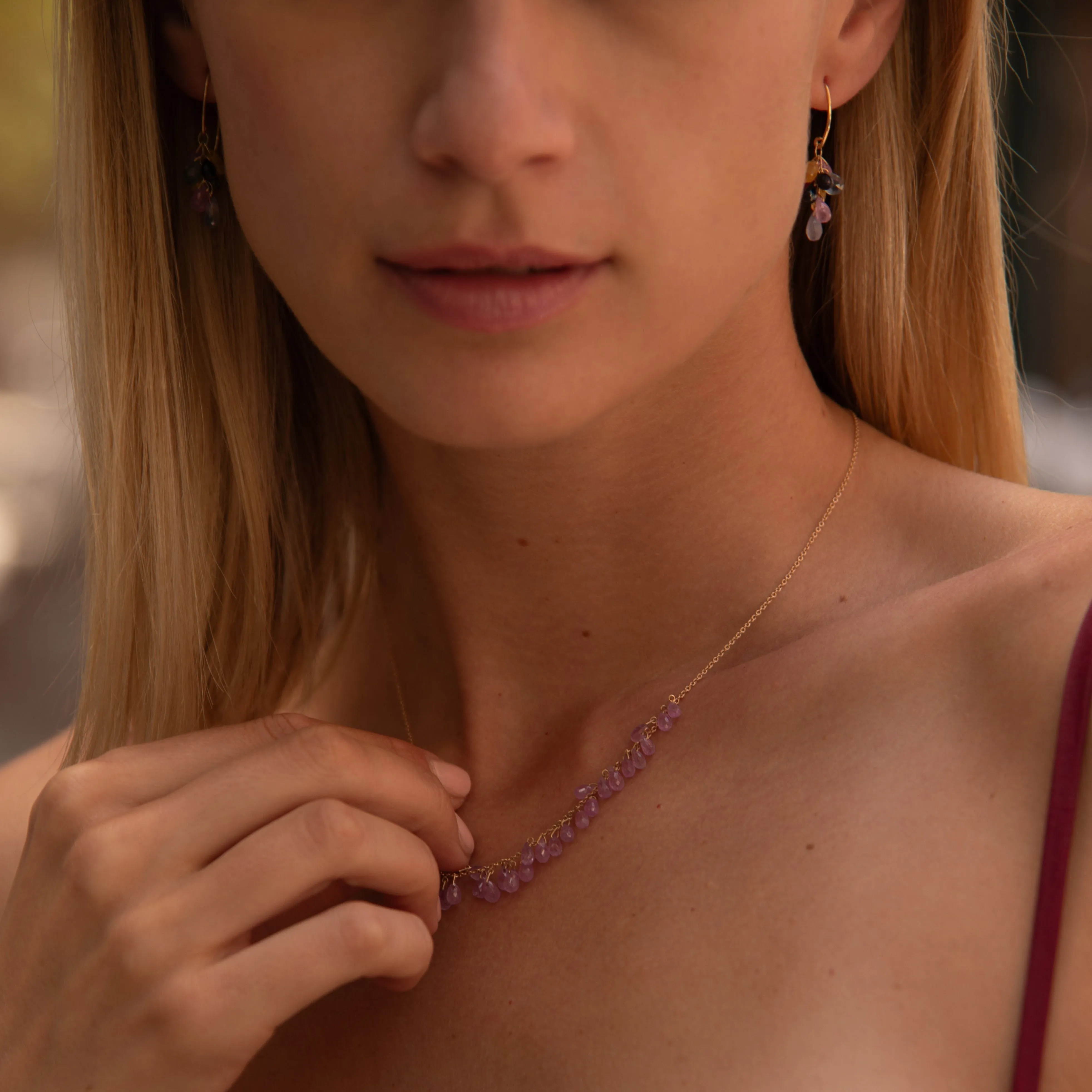 Pink Sapphire Cluster Necklace 14k