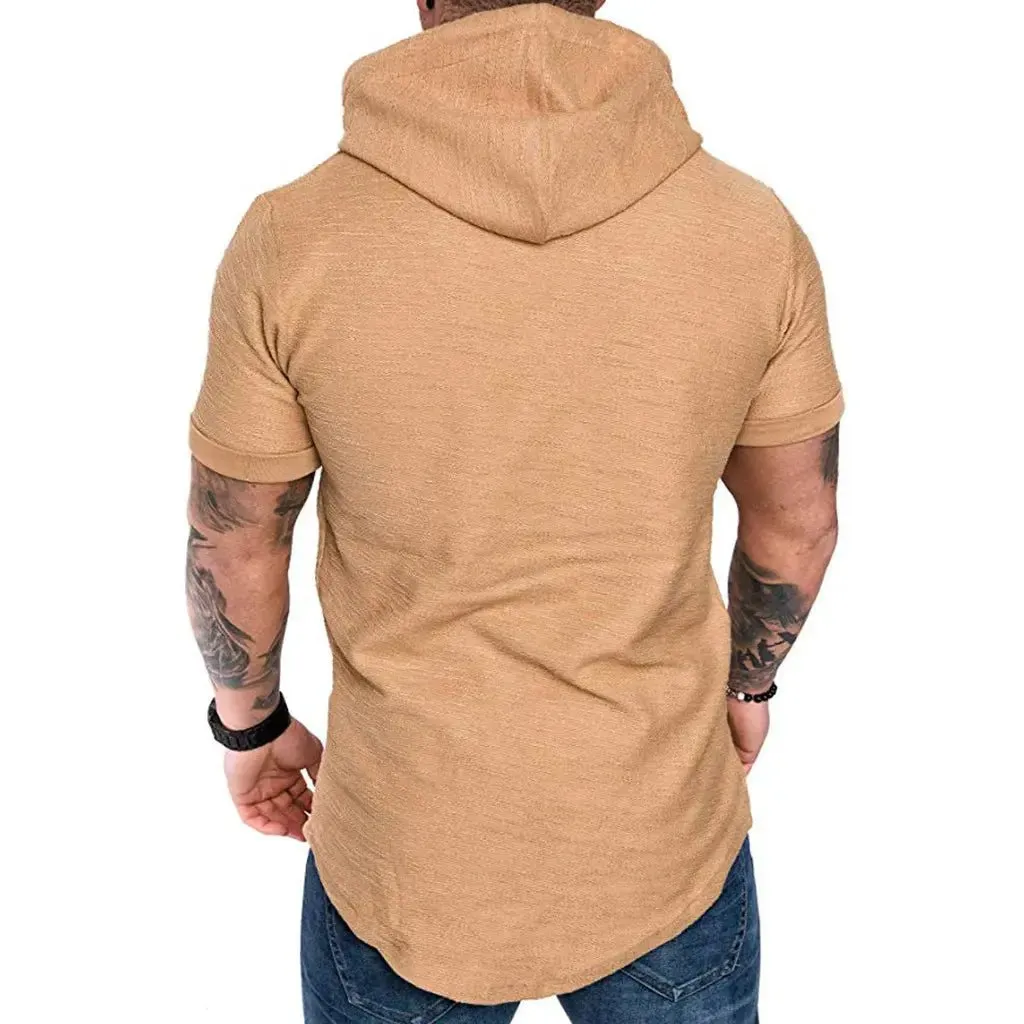 Premium Men’s Short-Sleeve Hoodies: Casual Solid Color Sweatshirts for the Modern Man