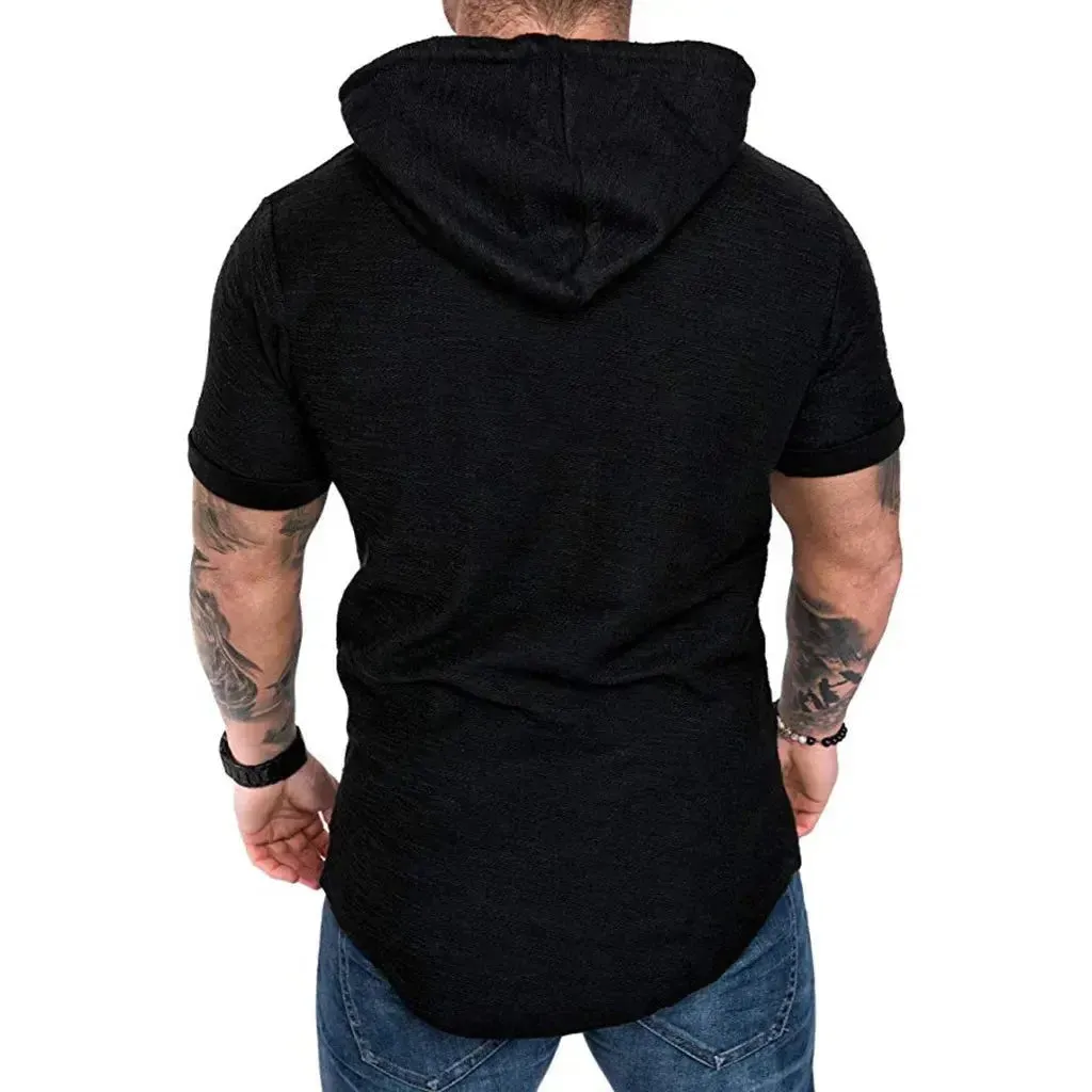 Premium Men’s Short-Sleeve Hoodies: Casual Solid Color Sweatshirts for the Modern Man