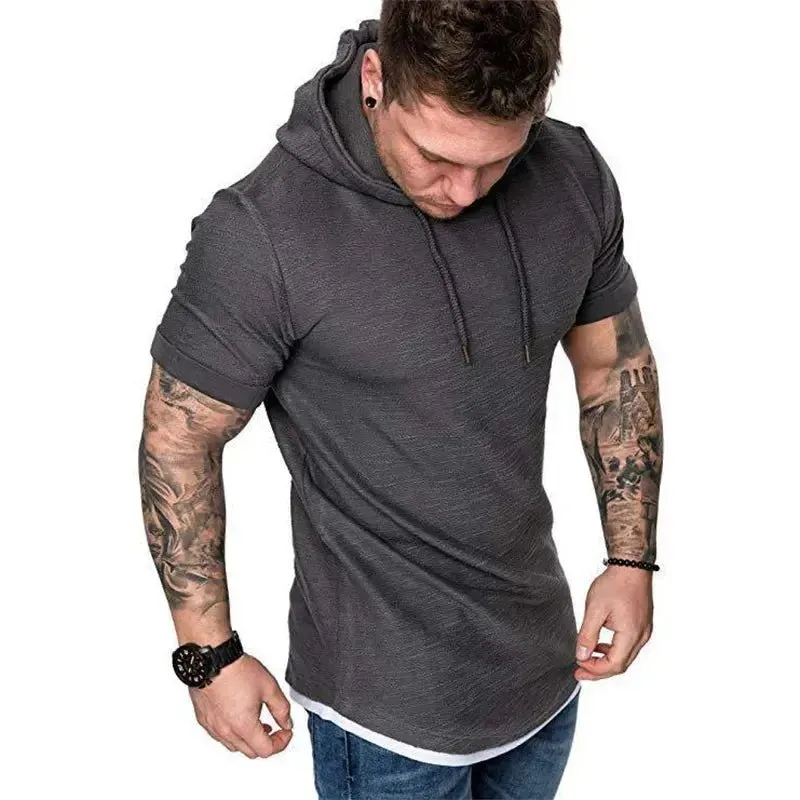 Premium Men’s Short-Sleeve Hoodies: Casual Solid Color Sweatshirts for the Modern Man