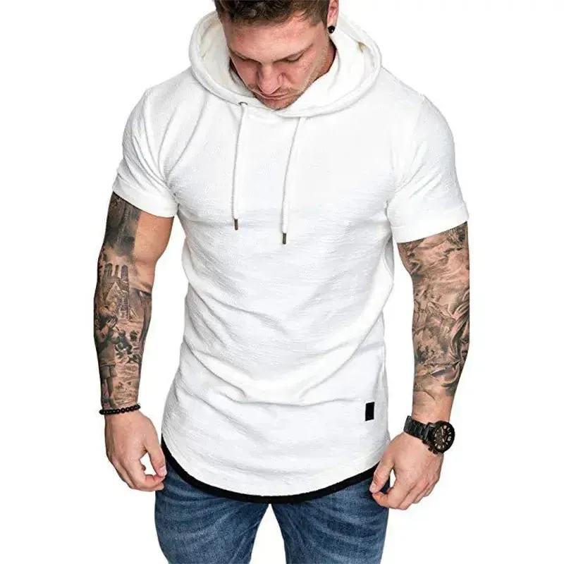Premium Men’s Short-Sleeve Hoodies: Casual Solid Color Sweatshirts for the Modern Man