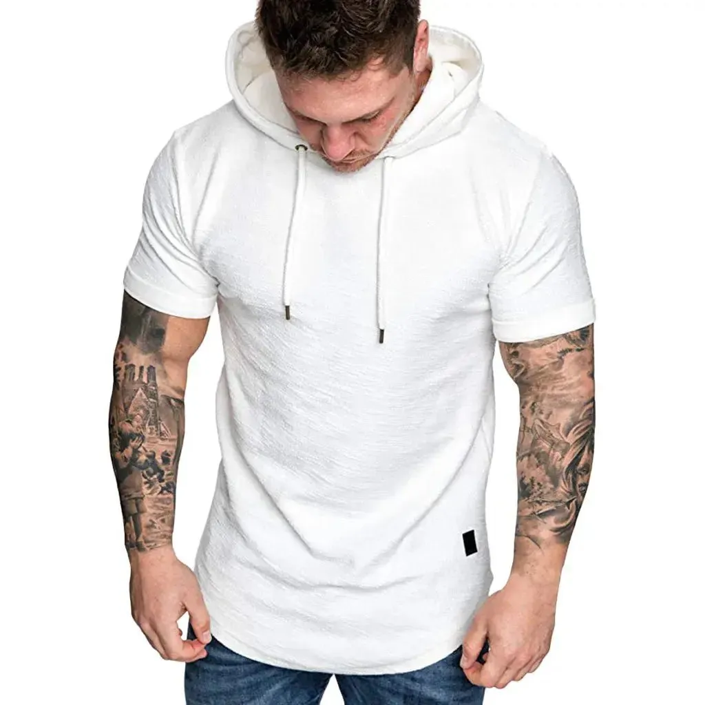 Premium Men’s Short-Sleeve Hoodies: Casual Solid Color Sweatshirts for the Modern Man