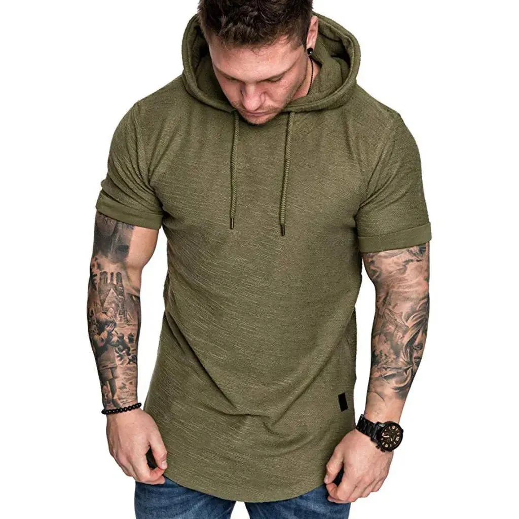 Premium Men’s Short-Sleeve Hoodies: Casual Solid Color Sweatshirts for the Modern Man