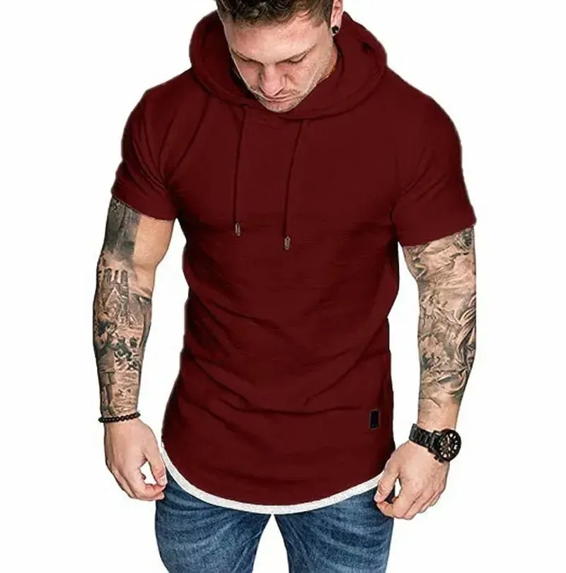 Premium Men’s Short-Sleeve Hoodies: Casual Solid Color Sweatshirts for the Modern Man