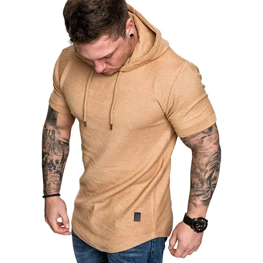 Premium Men’s Short-Sleeve Hoodies: Casual Solid Color Sweatshirts for the Modern Man