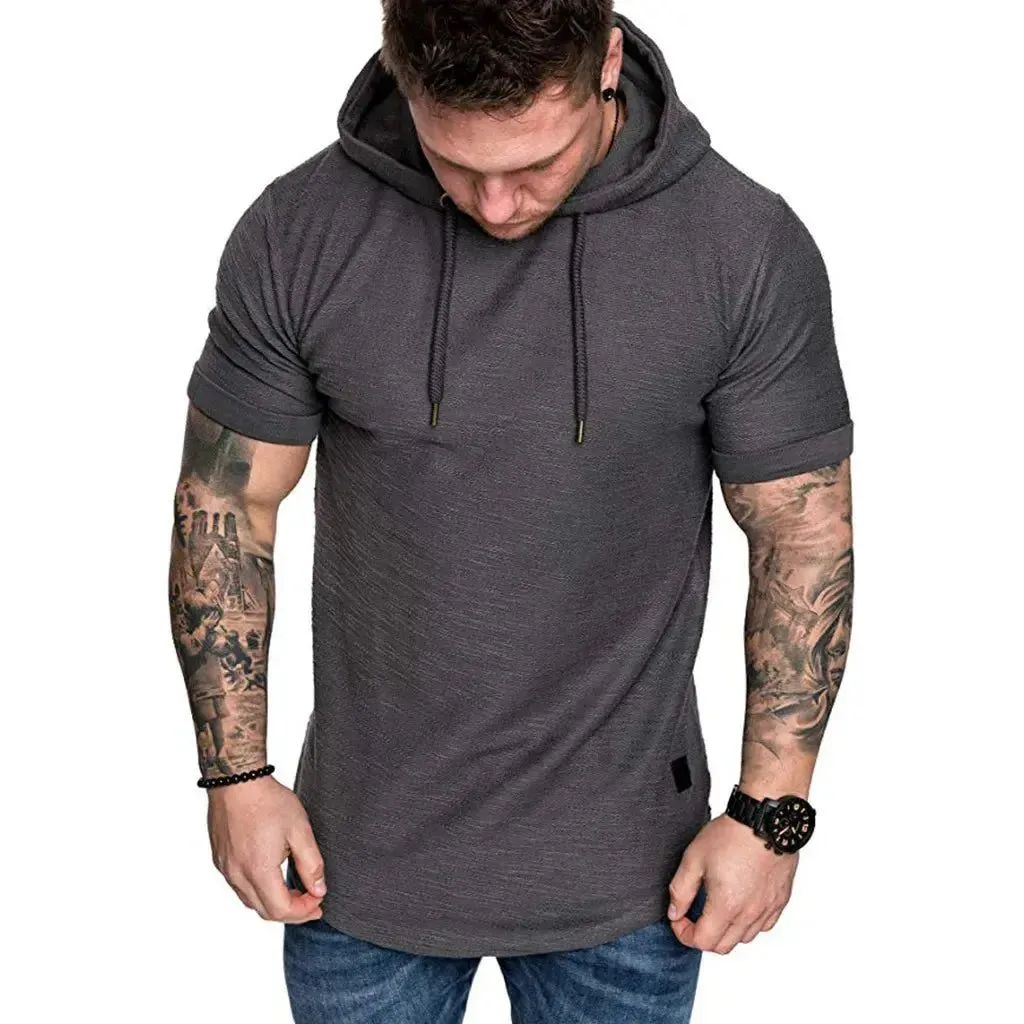 Premium Men’s Short-Sleeve Hoodies: Casual Solid Color Sweatshirts for the Modern Man