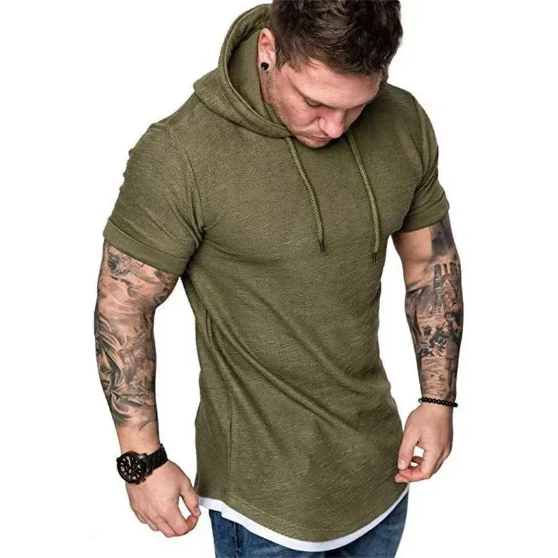Premium Men’s Short-Sleeve Hoodies: Casual Solid Color Sweatshirts for the Modern Man