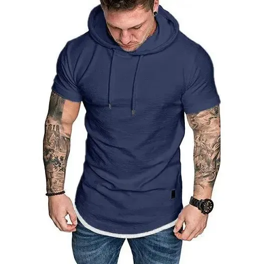 Premium Men’s Short-Sleeve Hoodies: Casual Solid Color Sweatshirts for the Modern Man