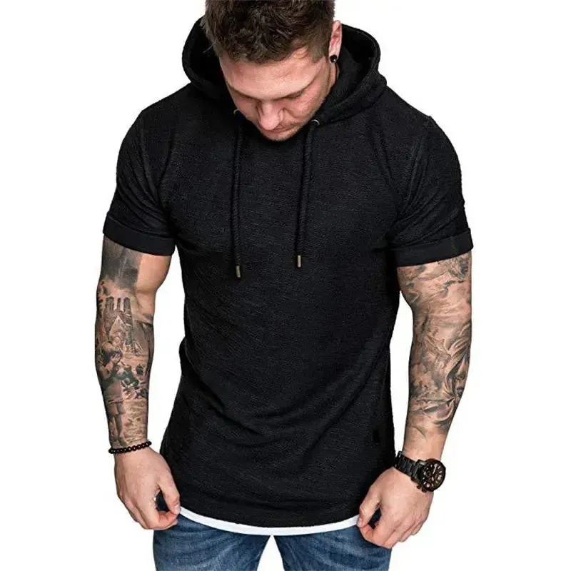 Premium Men’s Short-Sleeve Hoodies: Casual Solid Color Sweatshirts for the Modern Man