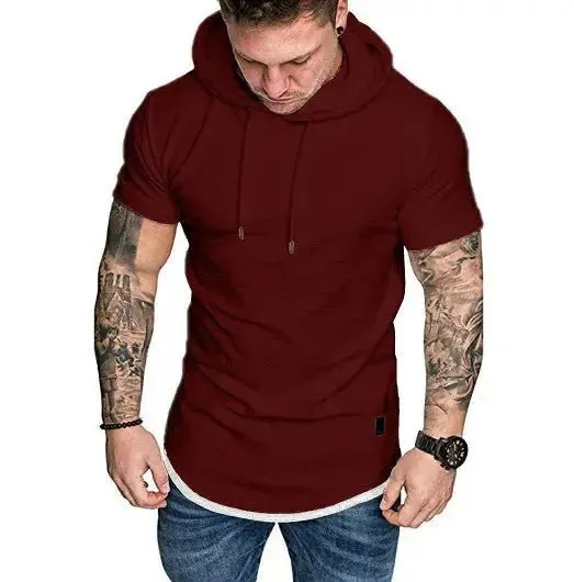 Premium Men’s Short-Sleeve Hoodies: Casual Solid Color Sweatshirts for the Modern Man