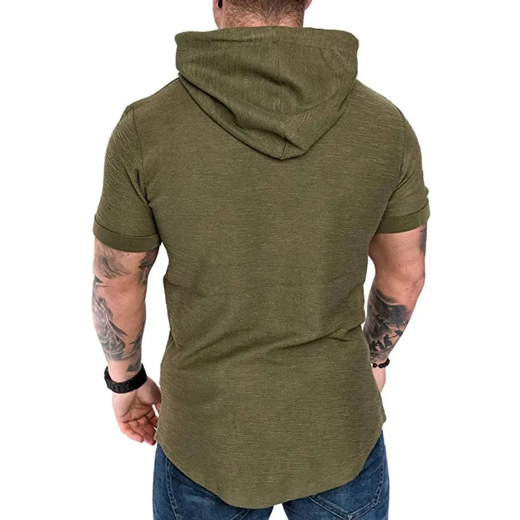 Premium Men’s Short-Sleeve Hoodies: Casual Solid Color Sweatshirts for the Modern Man