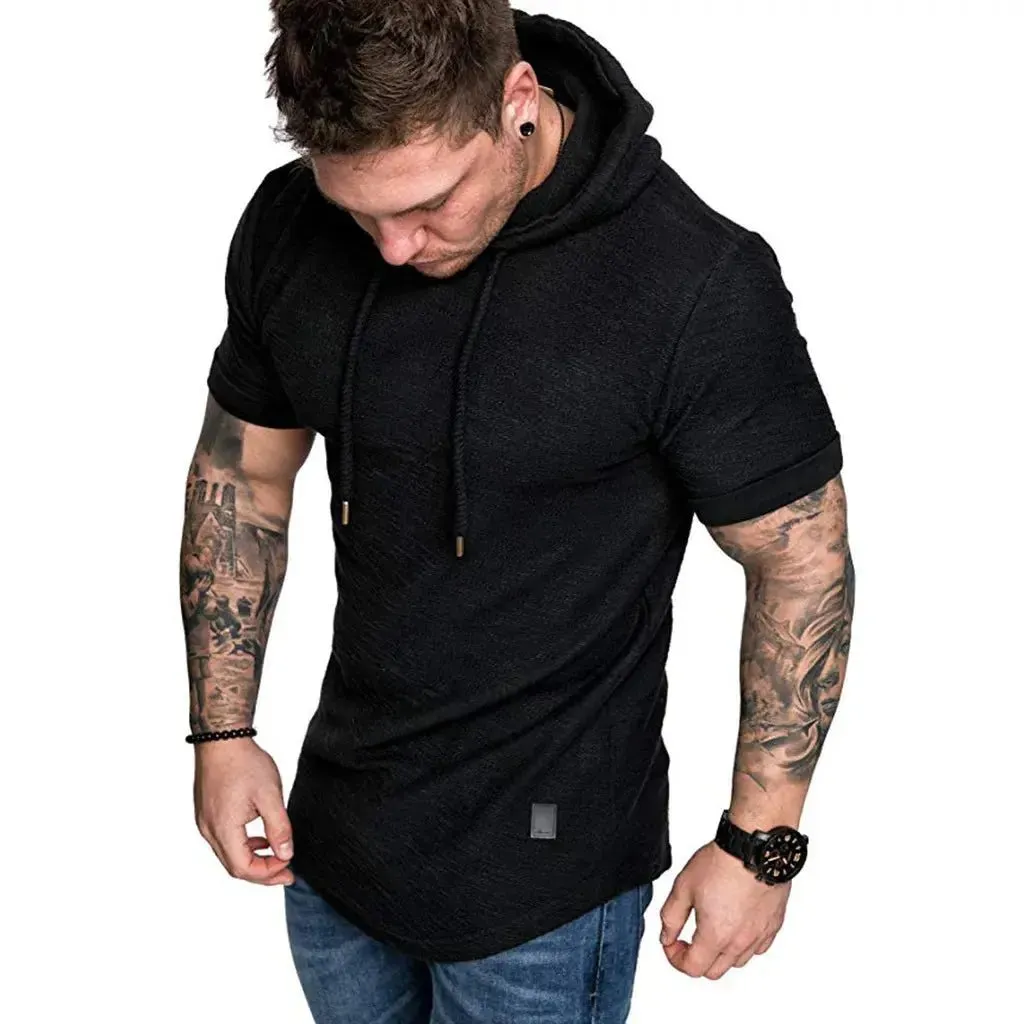 Premium Men’s Short-Sleeve Hoodies: Casual Solid Color Sweatshirts for the Modern Man