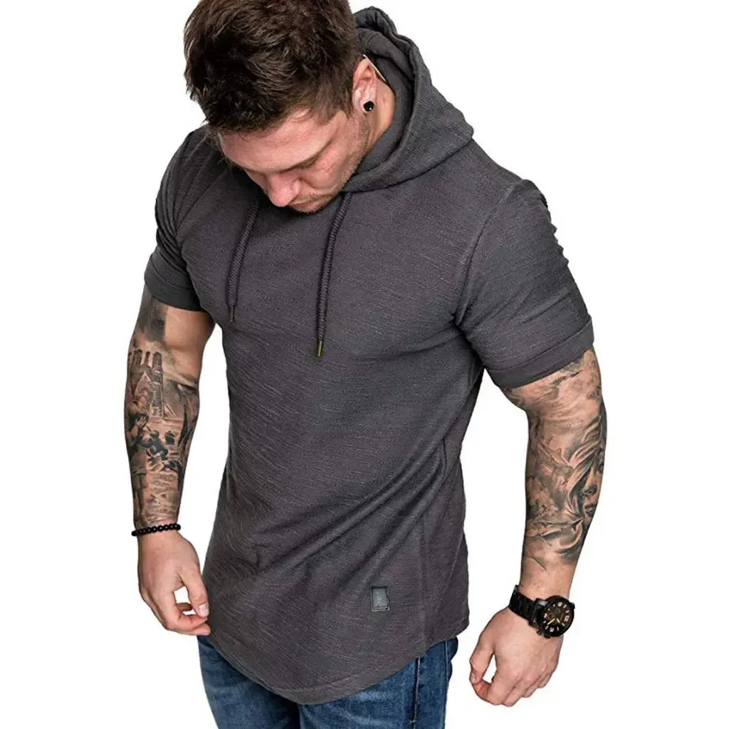 Premium Men’s Short-Sleeve Hoodies: Casual Solid Color Sweatshirts for the Modern Man