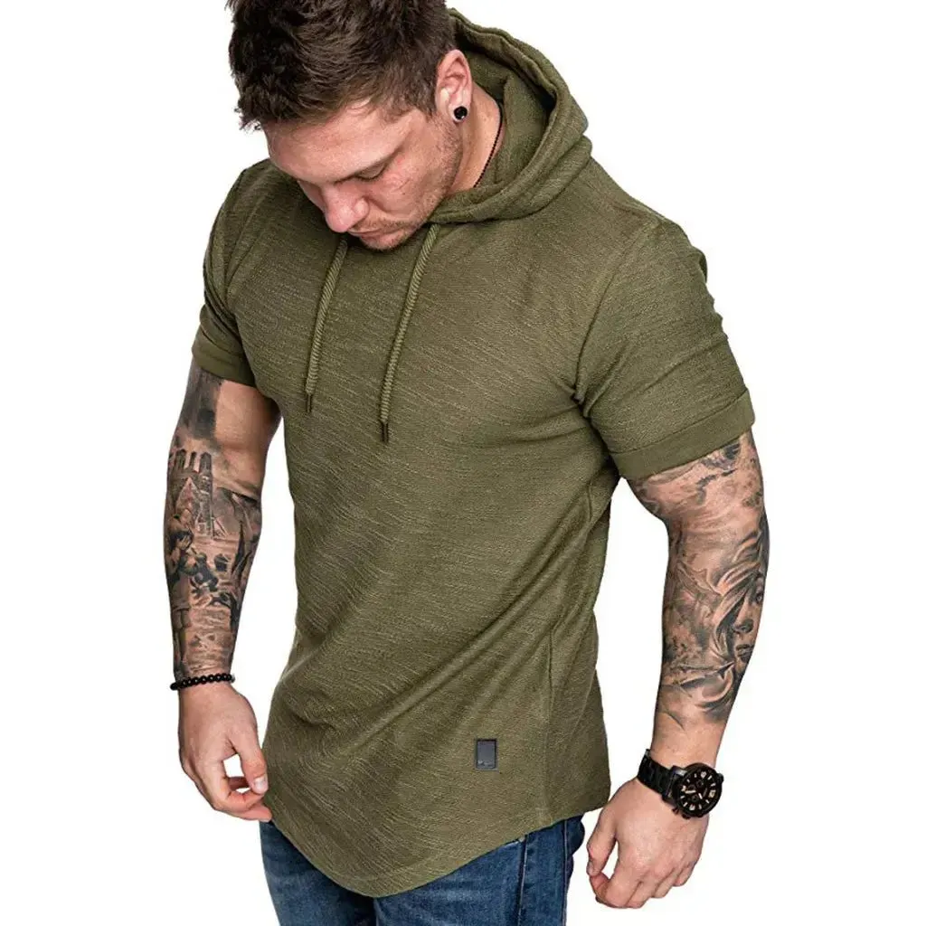 Premium Men’s Short-Sleeve Hoodies: Casual Solid Color Sweatshirts for the Modern Man