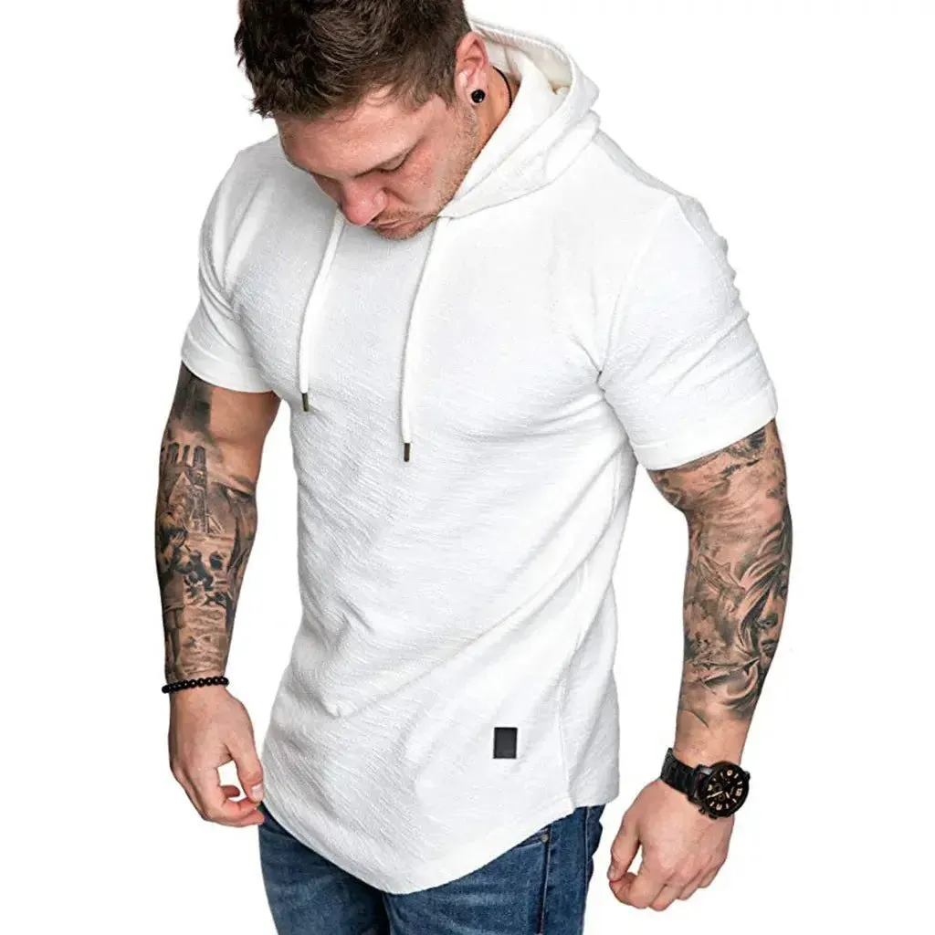 Premium Men’s Short-Sleeve Hoodies: Casual Solid Color Sweatshirts for the Modern Man