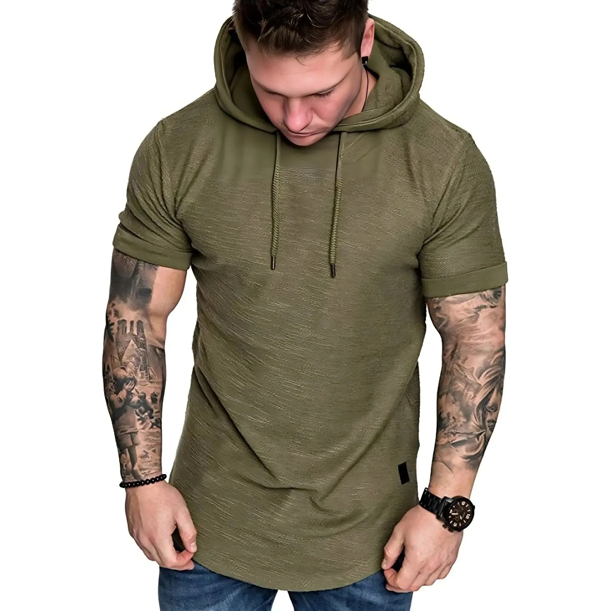 Premium Men’s Short-Sleeve Hoodies: Casual Solid Color Sweatshirts for the Modern Man