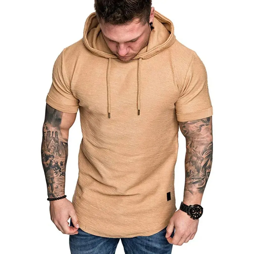 Premium Men’s Short-Sleeve Hoodies: Casual Solid Color Sweatshirts for the Modern Man