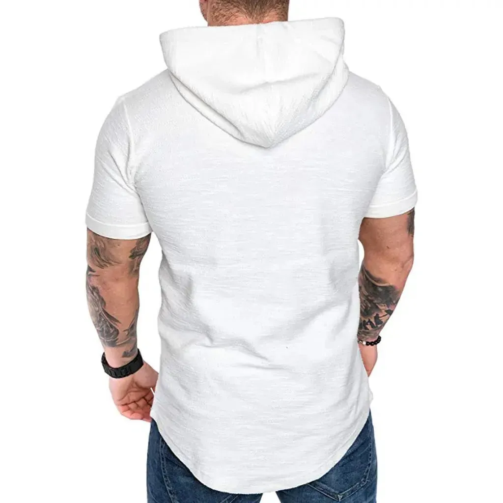 Premium Men’s Short-Sleeve Hoodies: Casual Solid Color Sweatshirts for the Modern Man