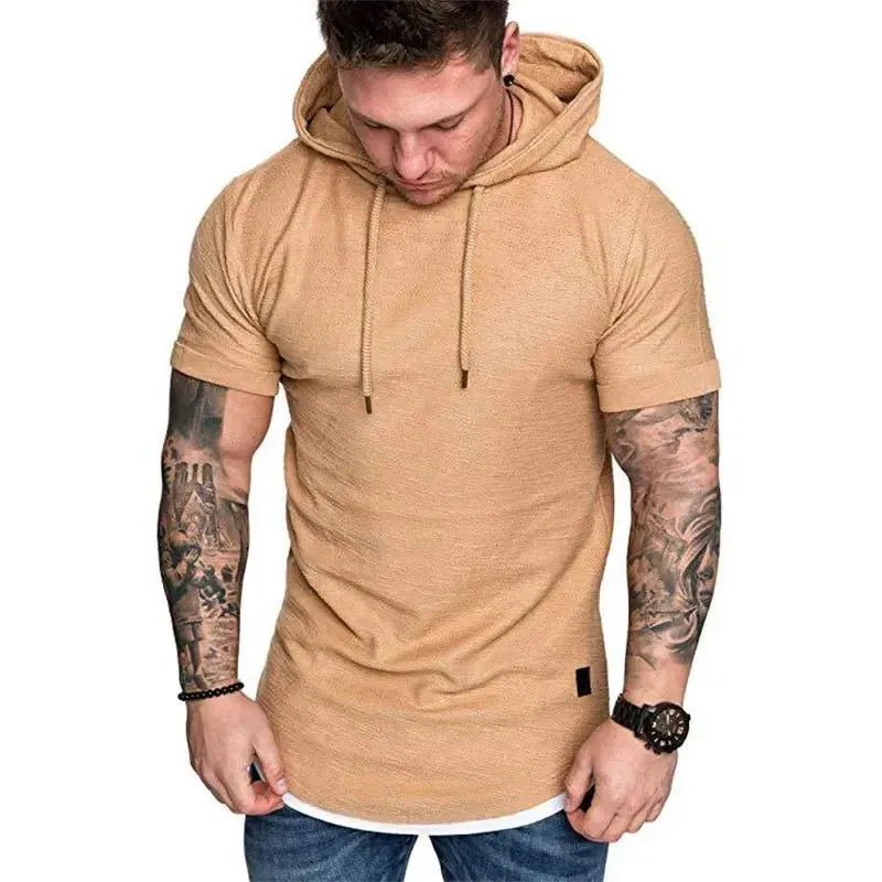 Premium Men’s Short-Sleeve Hoodies: Casual Solid Color Sweatshirts for the Modern Man