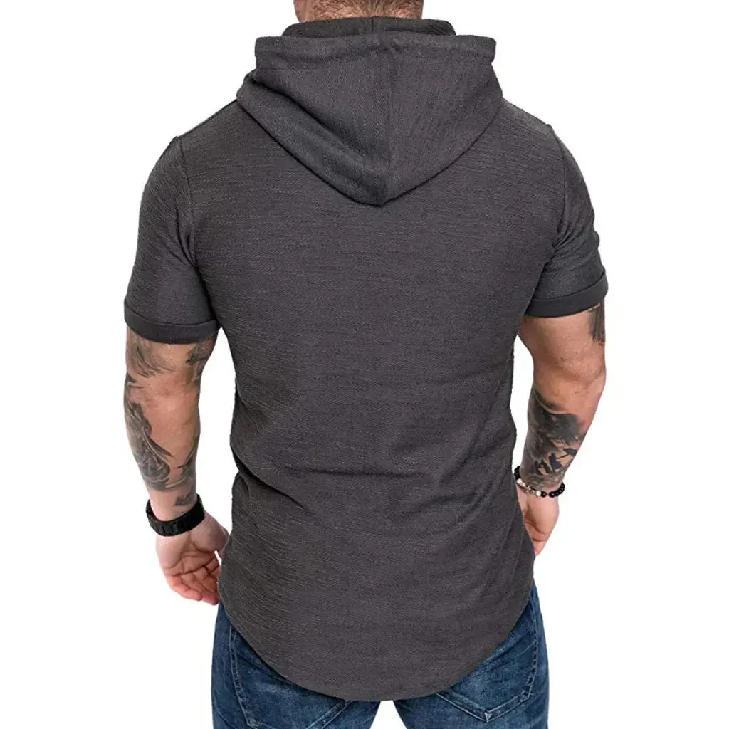 Premium Men’s Short-Sleeve Hoodies: Casual Solid Color Sweatshirts for the Modern Man