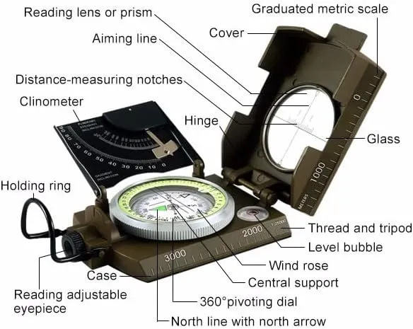 Professional Military Metal Sighting Compass Outdoor Army Clinometer Hiking Gear Compass for Lensatic Sighting Waterproof Durable Inclinometer Camping Scount Geology Activities Boating