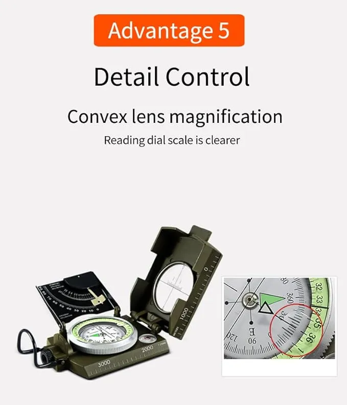 Professional Military Metal Sighting Compass Outdoor Army Clinometer Hiking Gear Compass for Lensatic Sighting Waterproof Durable Inclinometer Camping Scount Geology Activities Boating