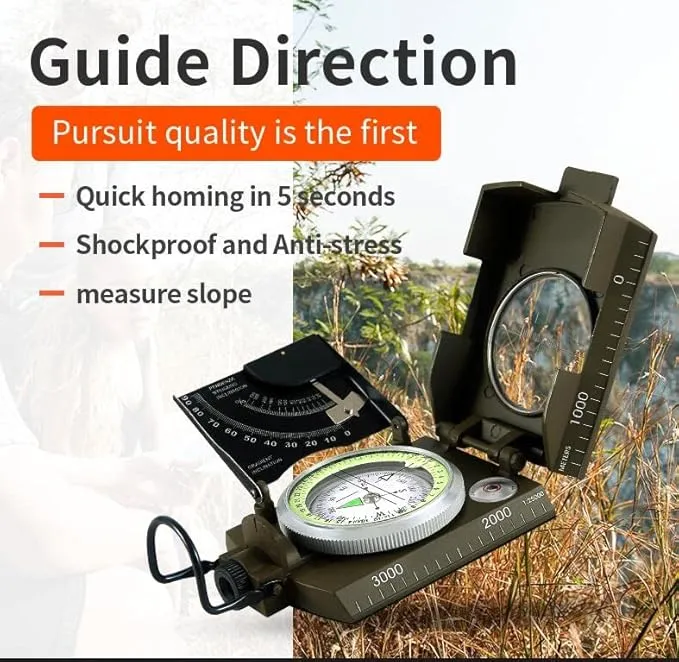 Professional Military Metal Sighting Compass Outdoor Army Clinometer Hiking Gear Compass for Lensatic Sighting Waterproof Durable Inclinometer Camping Scount Geology Activities Boating