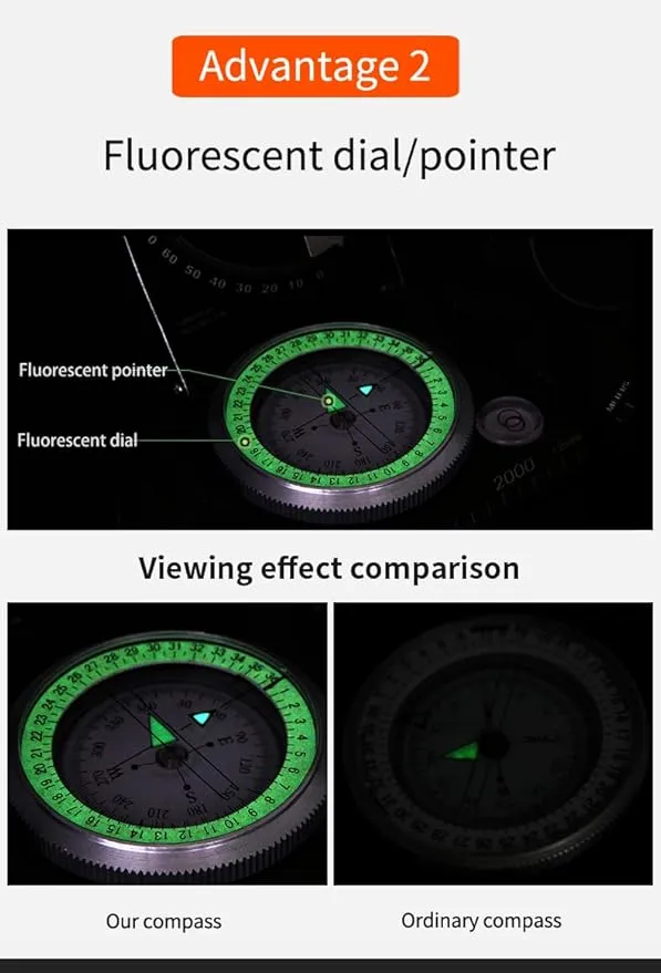 Professional Military Metal Sighting Compass Outdoor Army Clinometer Hiking Gear Compass for Lensatic Sighting Waterproof Durable Inclinometer Camping Scount Geology Activities Boating