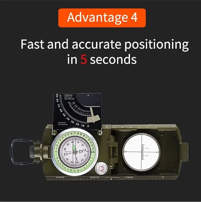 Professional Military Metal Sighting Compass Outdoor Army Clinometer Hiking Gear Compass for Lensatic Sighting Waterproof Durable Inclinometer Camping Scount Geology Activities Boating