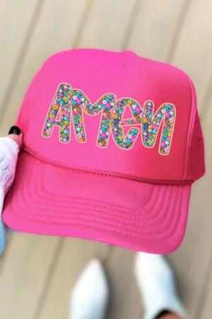 Radiant Amen Floral Otto Neon Pink Foam Front Trucker Hat