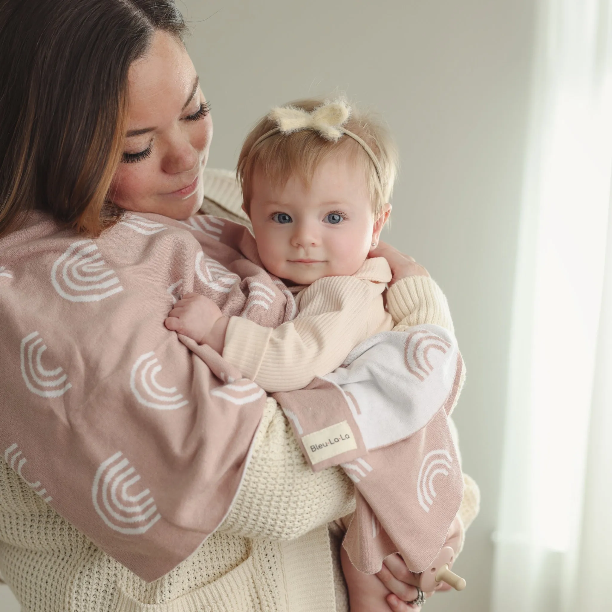 Rainbow Knit Swaddle Blanket - Blue