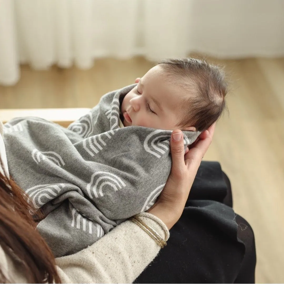Rainbow Knit Swaddle Blanket - Blue