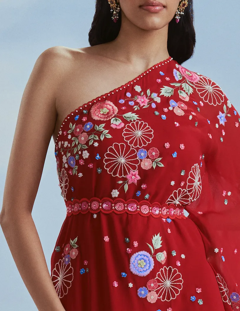Red lunar blossom dress and sharara