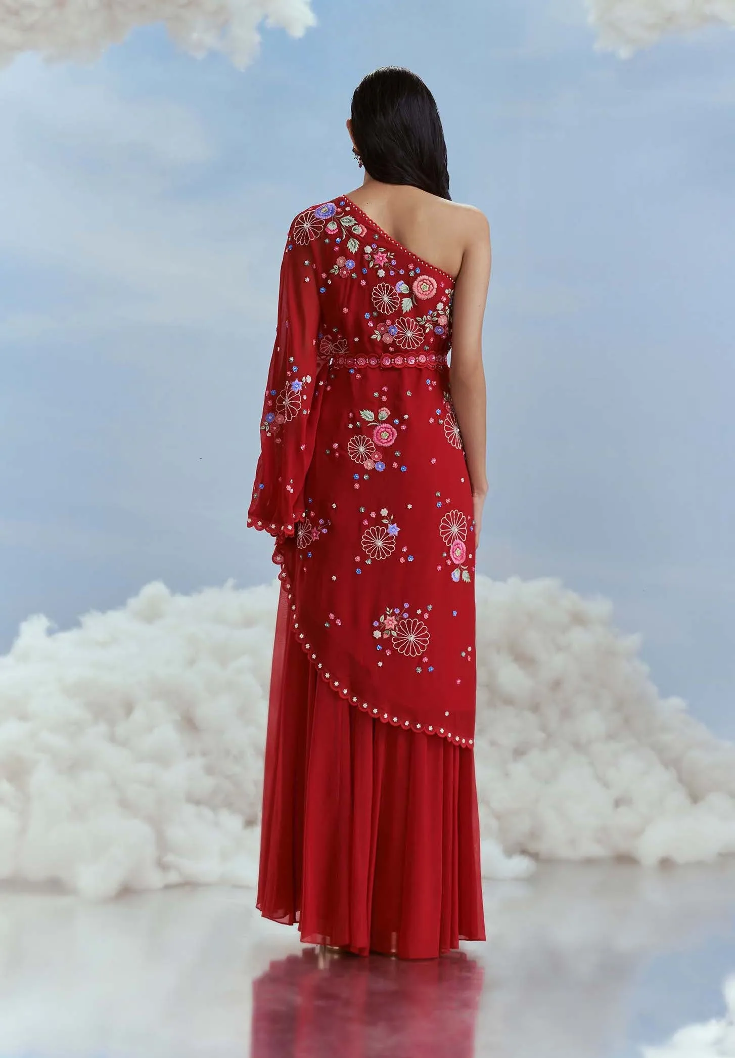 Red lunar blossom dress and sharara