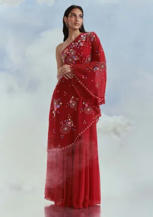 Red lunar blossom dress and sharara