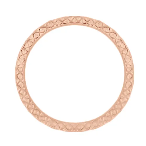 Rose Gold 1950's Mid Century Modernist Geometric Carved Vintage Reissue Wedding Band