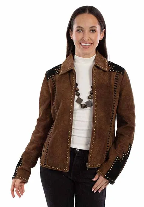 Scully Women's Brown / Black Suede Studded Western Jacket