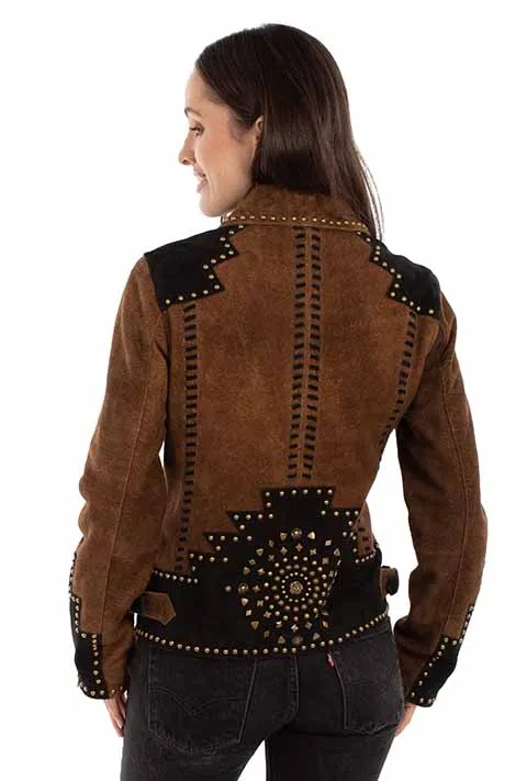 Scully Women's Brown / Black Suede Studded Western Jacket