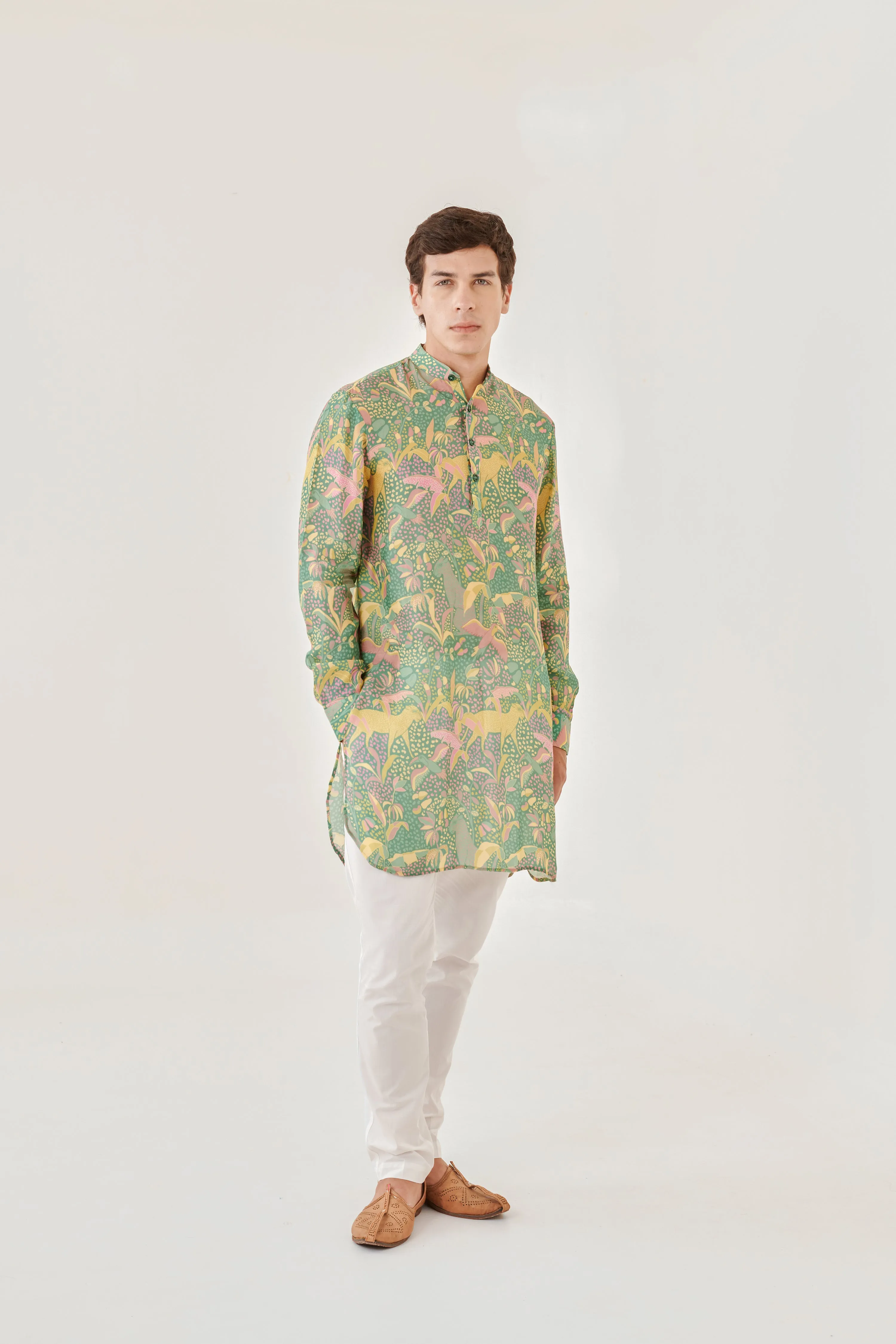 Shaye Green Floral Ganganagery Kurta