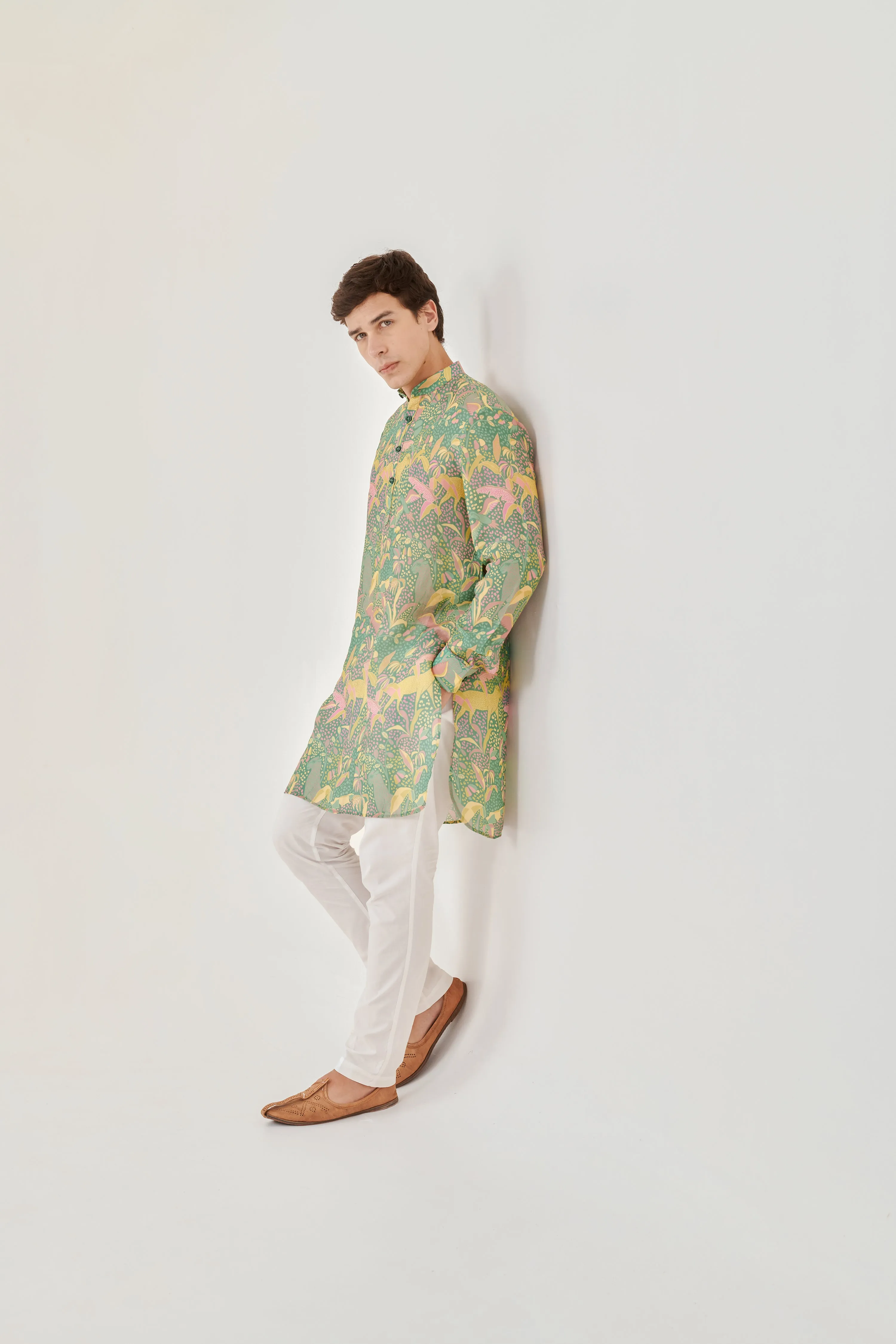 Shaye Green Floral Ganganagery Kurta