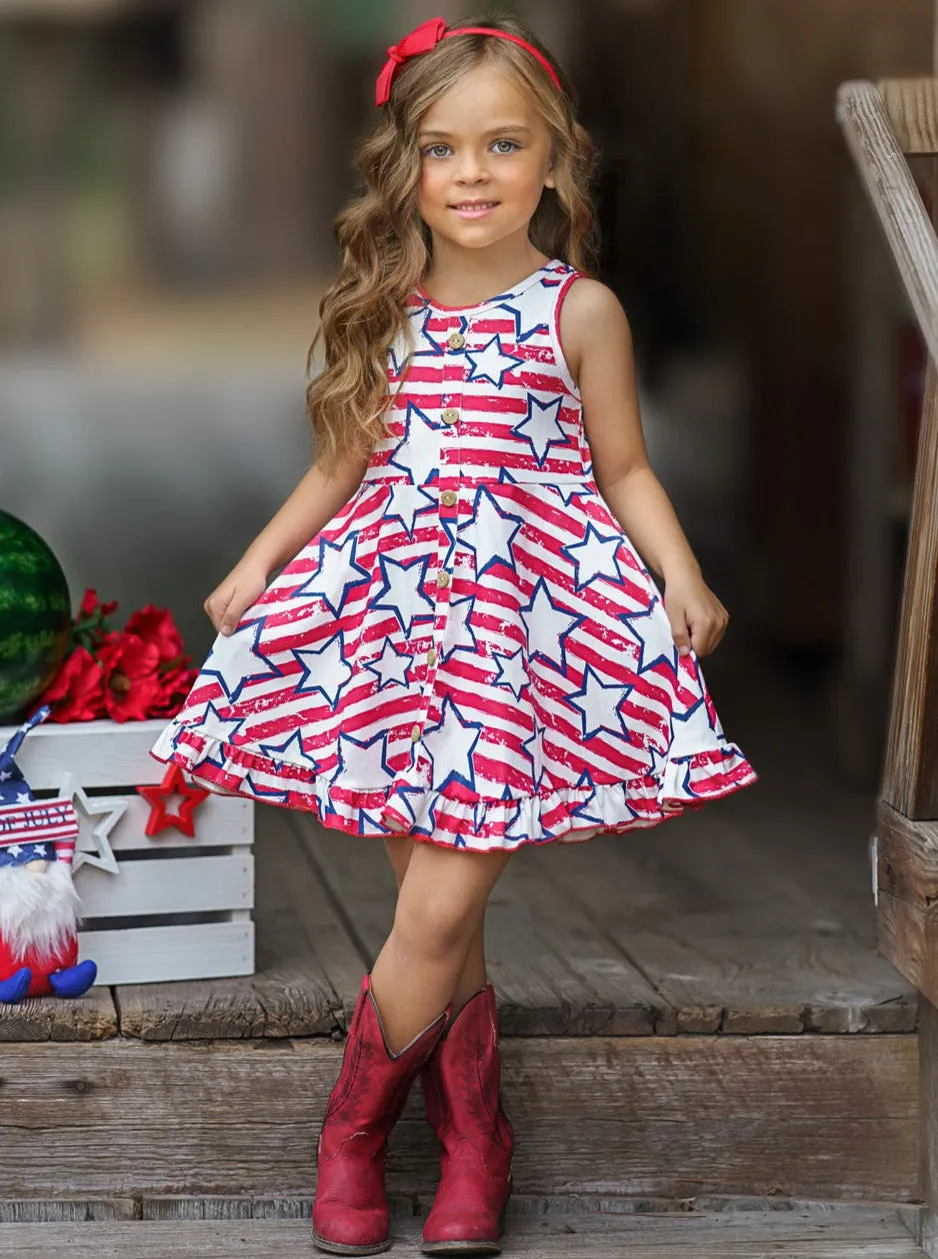 She Loves Stars and Stripes Ruffle Hem Sundress