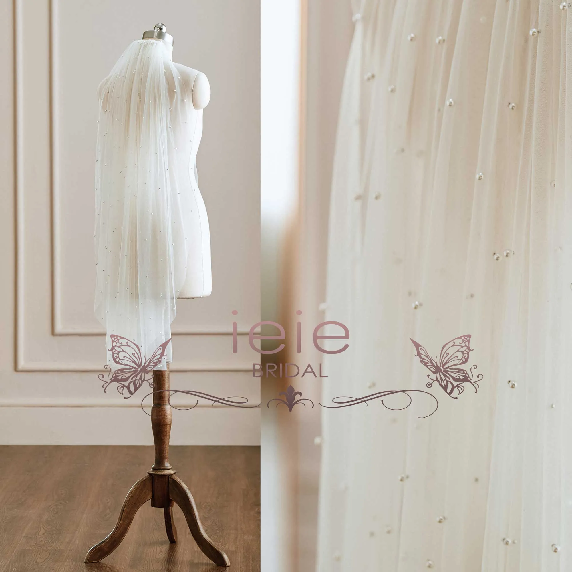 Short Fingertip Pearl Accented Wedding Veil VG3049
