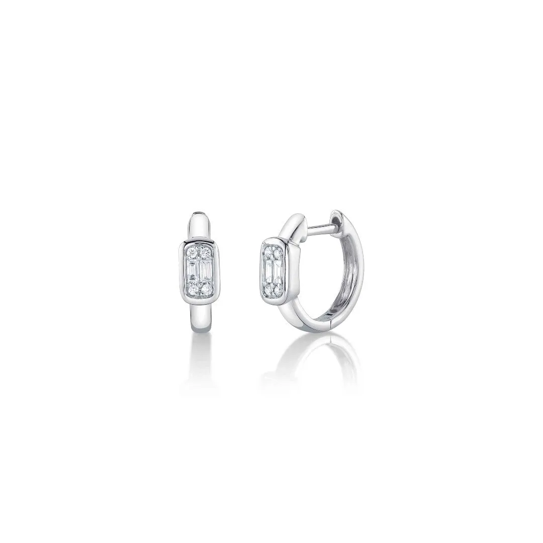 Shy Creation Baguette Diamond Bezel Huggie Hoops