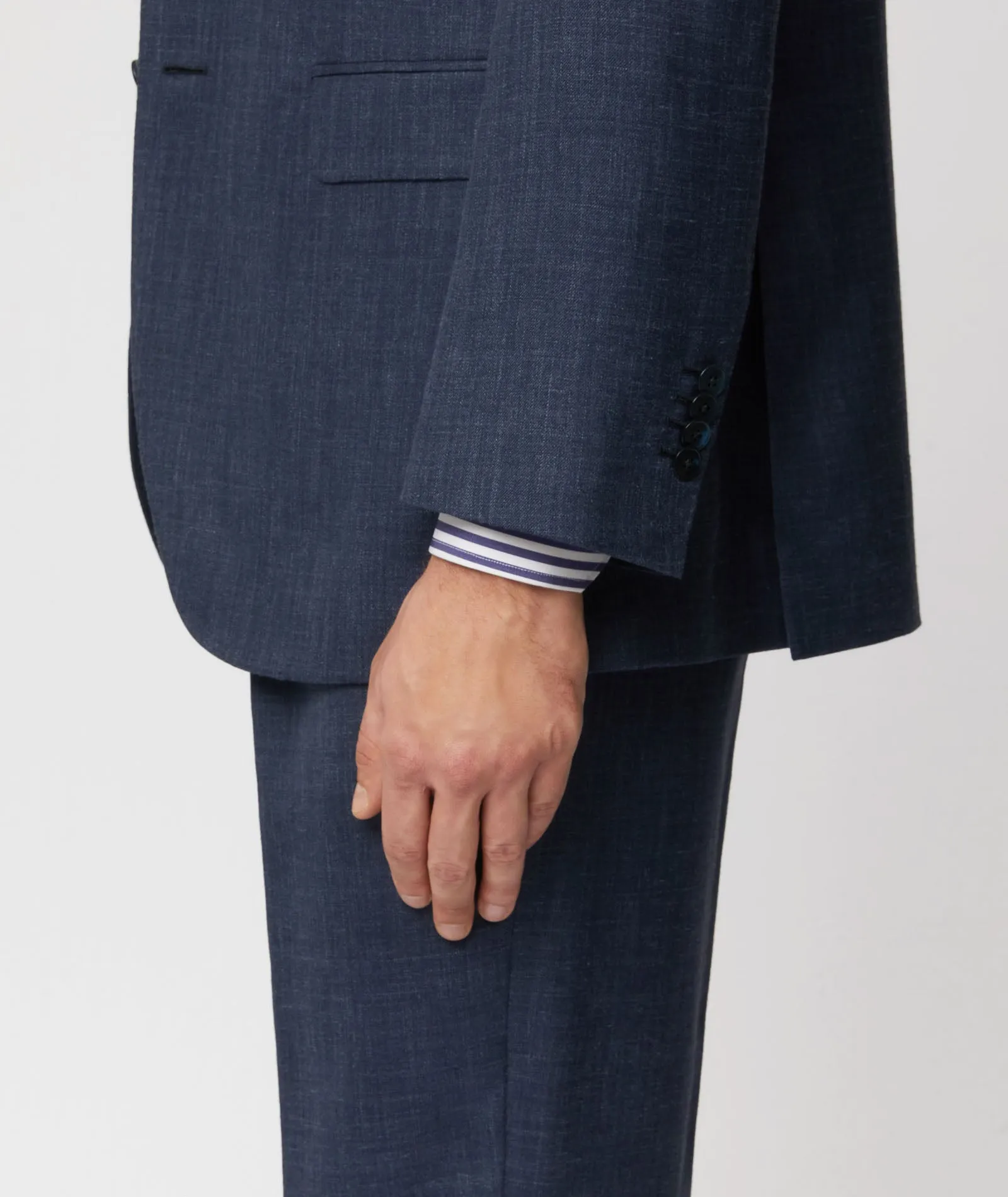 Signature suit in denim blue cashmere-silk-linen twill